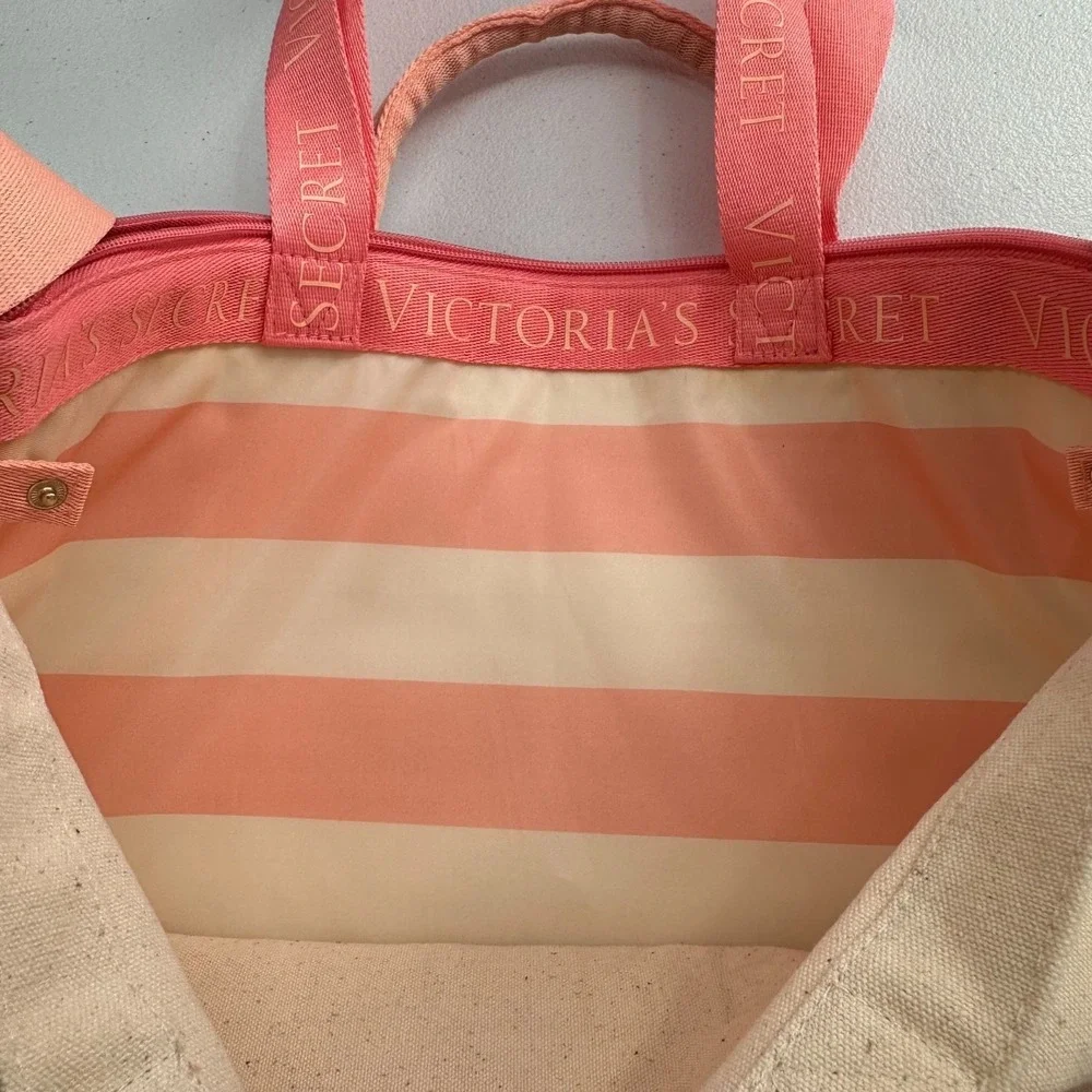 Victorias Secret Pink Shopper Canvas Double Tote Bag Insulated Lining Gift See‎